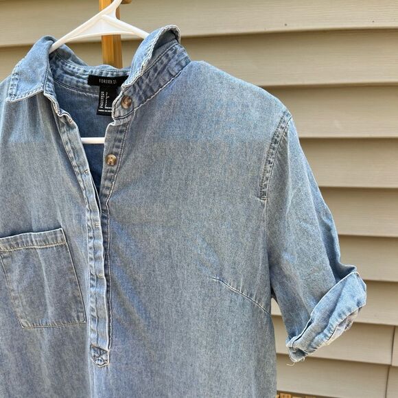 forever 21 woman’s size small Jean short sleeve dress with pockets denim - Picture 5 of 6